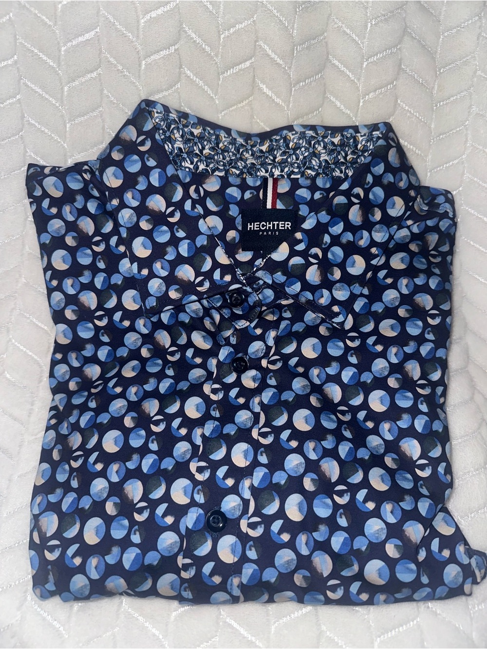 Hechter Navy Geometric Button-Up long sleeved Shirt 3XT 360-Stretch